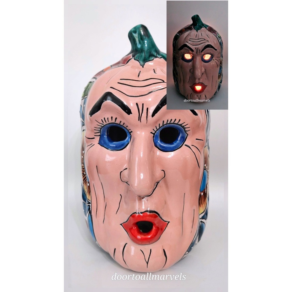 Large Talavera Venegas Jack-o-Lantern Anthropomorphic Pumpkin Witch 10"H Marked